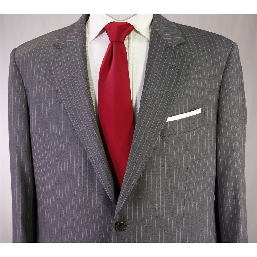 Brooks Brothers Madison Gray w/ Sky Blue Pinstripe 2-Btn Saxxon Wool Suit 42R